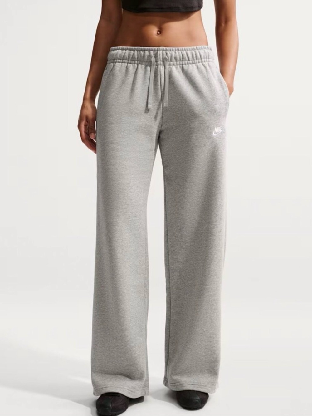Nike Gray Club Fleece Mid Rise Wide Leg Sweatpants XS Athleisure Lounge Casual